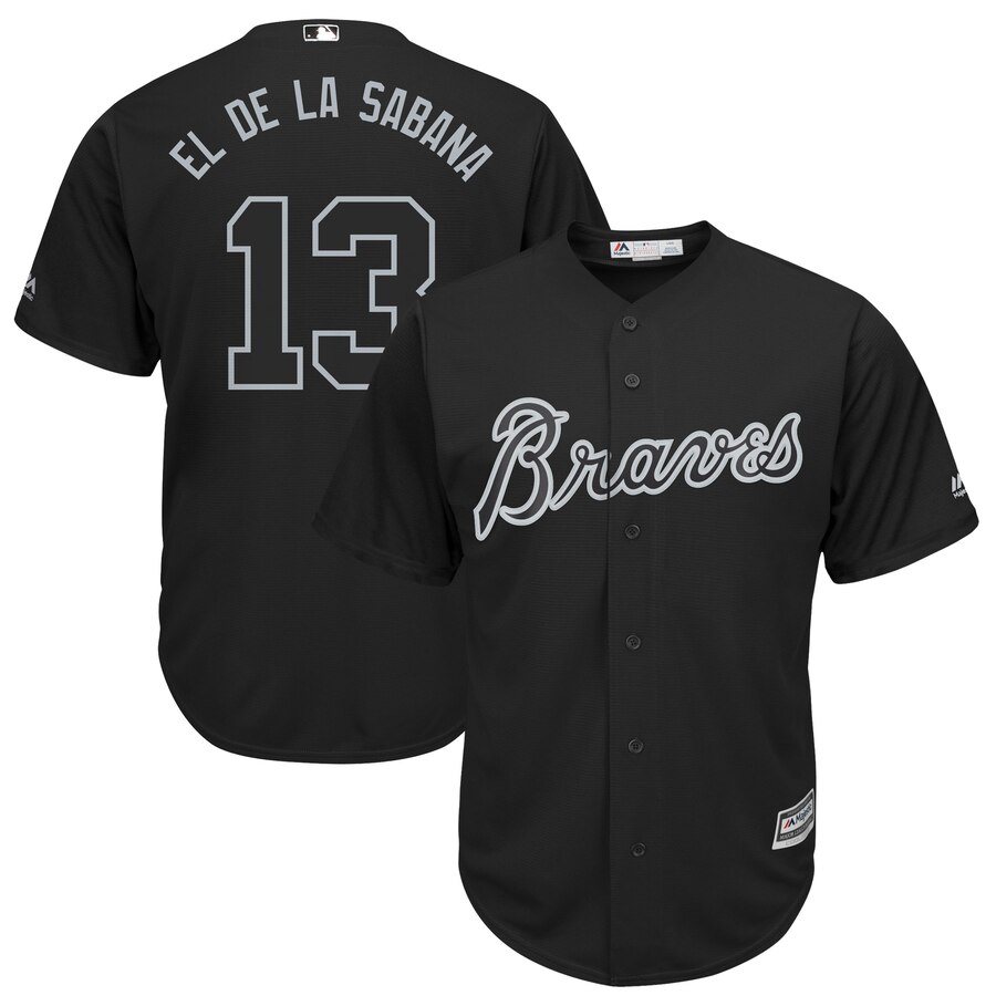 Men's Atlanta Braves #13 Ronald Acuna Jr. "El de la Sabana" Majestic Black 2019 Players' Weekend Player Stitched MLB Jersey